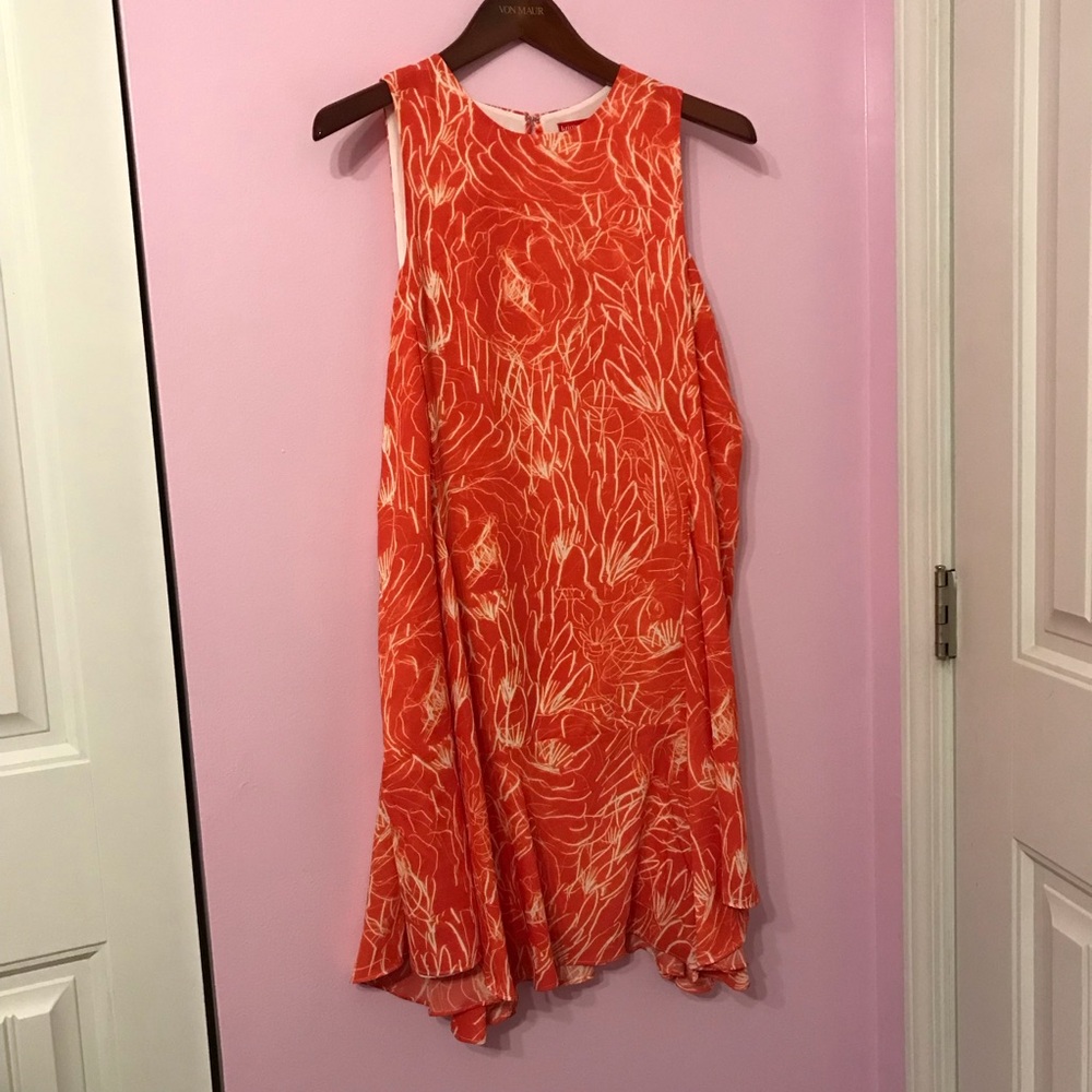 Krimson Klover Sweetbay Flounce Orange White Print Sleeveless Dress Size M